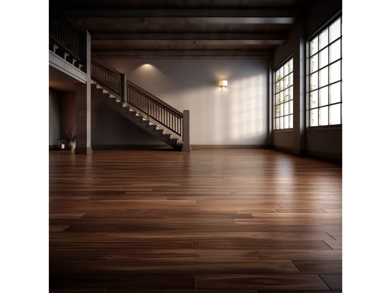 dark wood species wood floor in front of some stairs