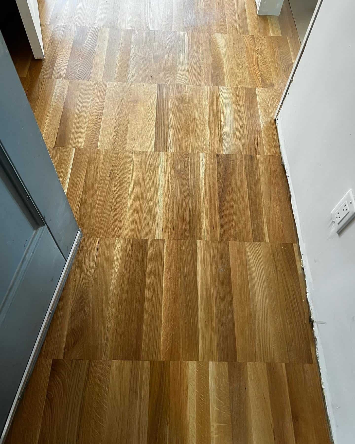 Close up of freshly sanded wood boards with a matte Rubio Monocoat finish in a NYC home.