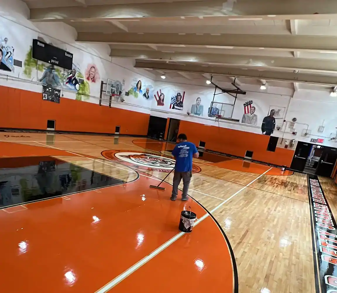 refinishing gym hardwood floor